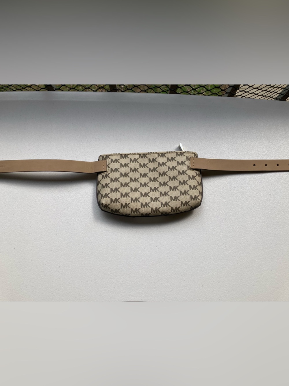 Michael Kors Signature Logo Print Belt Bag Brown Khaki Sporty White Stripe S/M - Picture 11 of 17